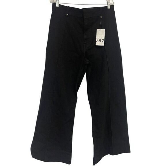 Zara Womens Pants EU 46 US 14 jeans Black High Rise Relaxed Leg 8307/256 NWT - Picture 1 of 10